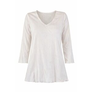 Cherokee Cream Cotton Rib Knit V-Neck Top Crochet Lace Lettuce Edge Small